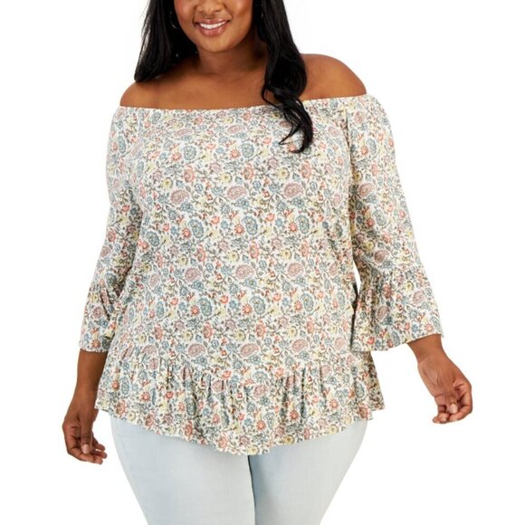 Style & Co. Plus Size Floral Printed On-Off Top NWT - Picture 4 of 8